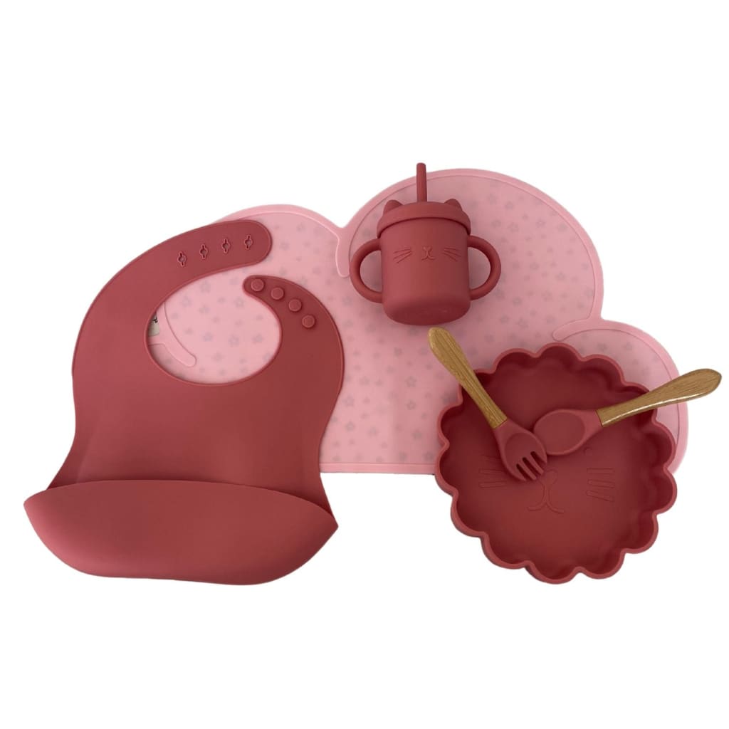 Set alimentación completo para bebé color rosado - Con mat