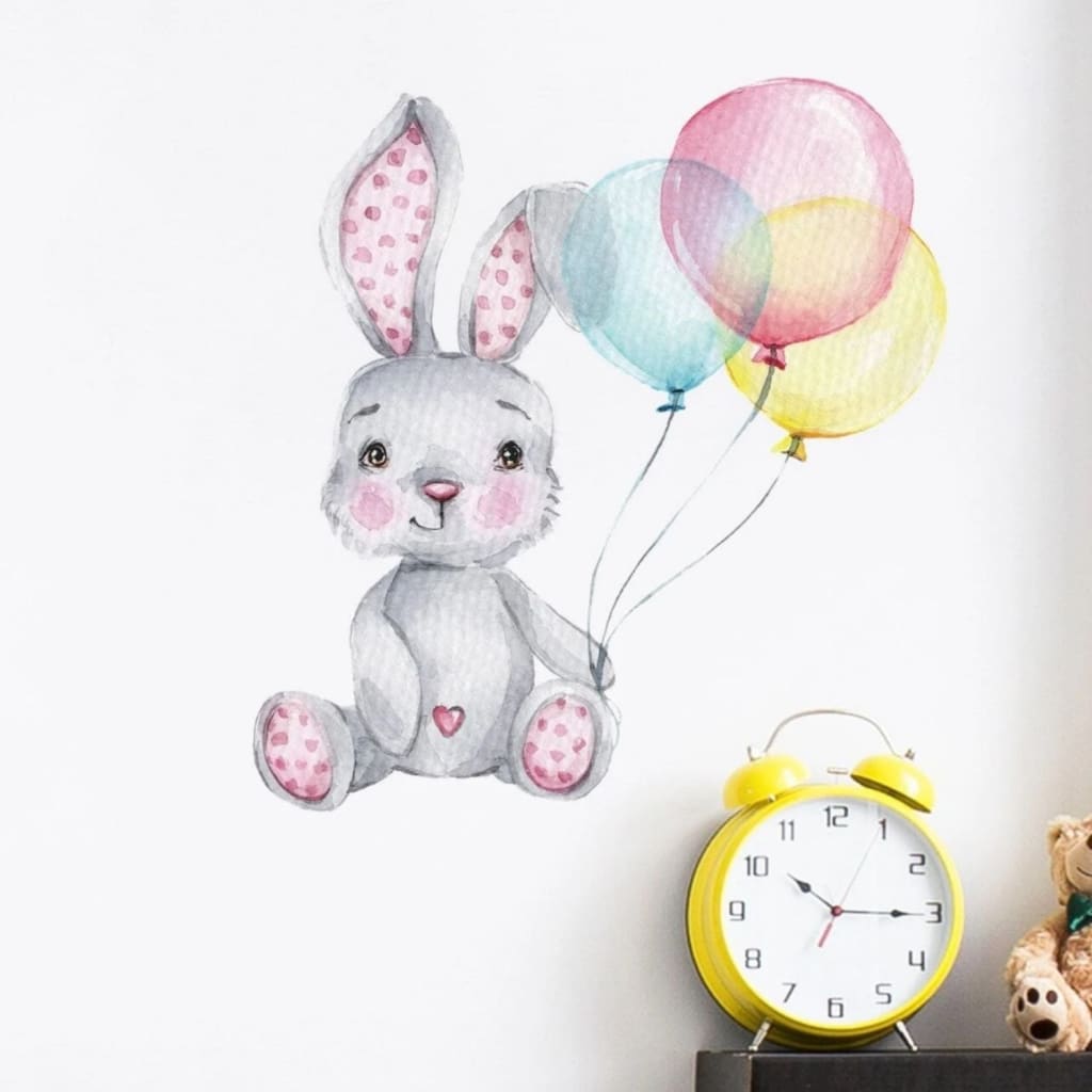 Calcomanía de pared o vinilo decorativo infantil conejo con globos | Vinilos decorativos