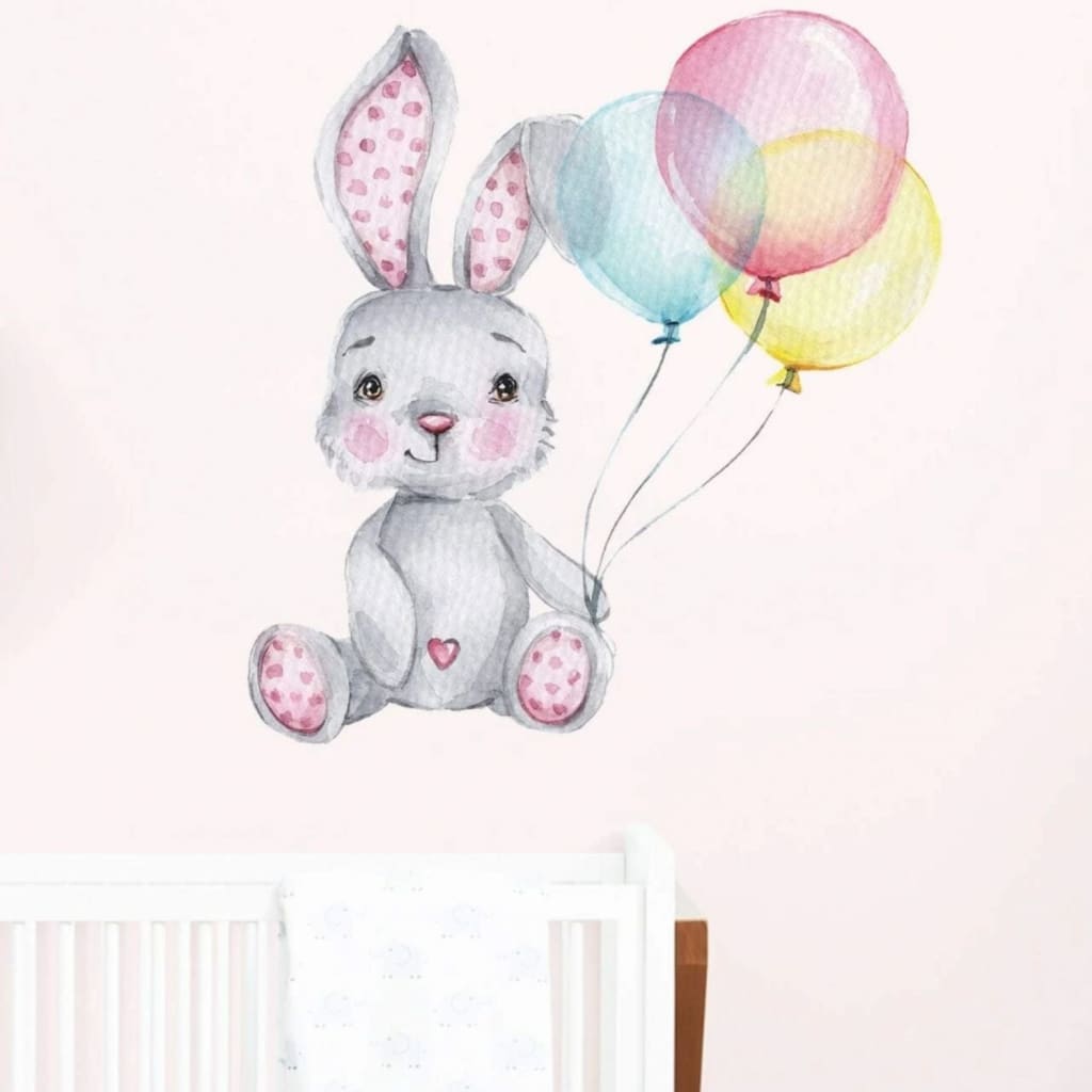 Calcomanía de pared o vinilo decorativo infantil conejo con globos | Vinilos decorativos