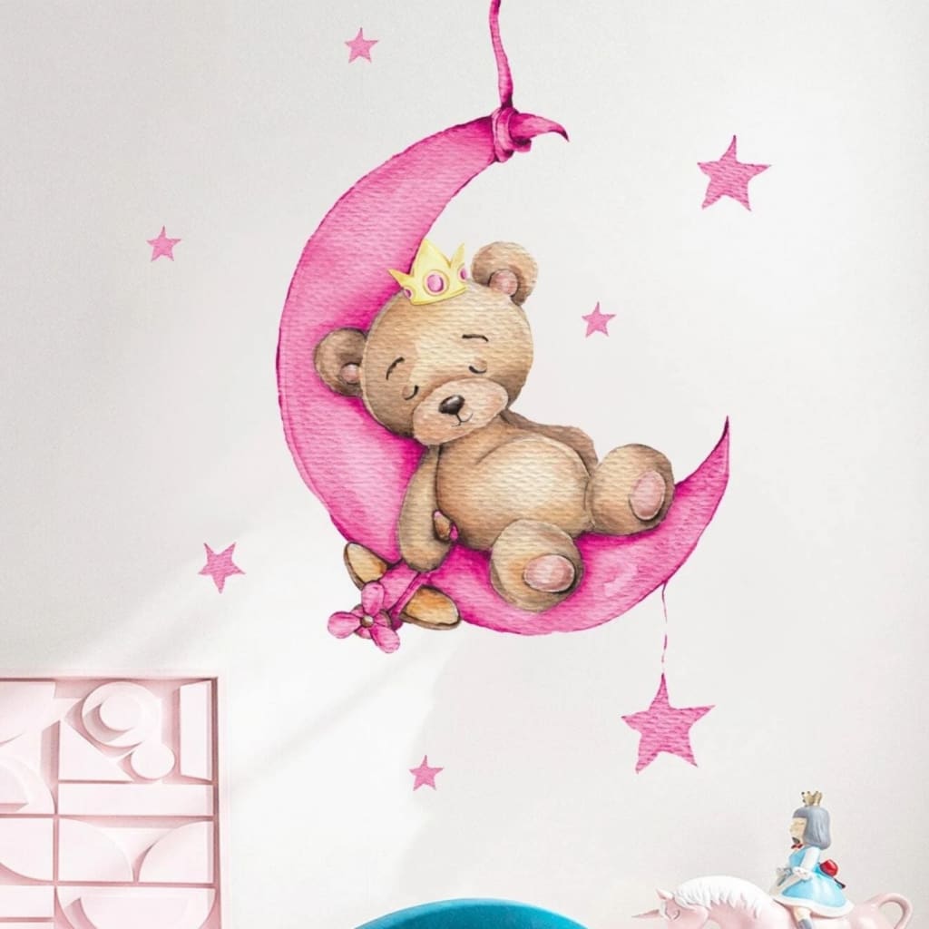 Vinilo decorativo infantil o calcomanía de pared Oso durmiendo en la luna 3 colores disponibles | Vinilos decorativos