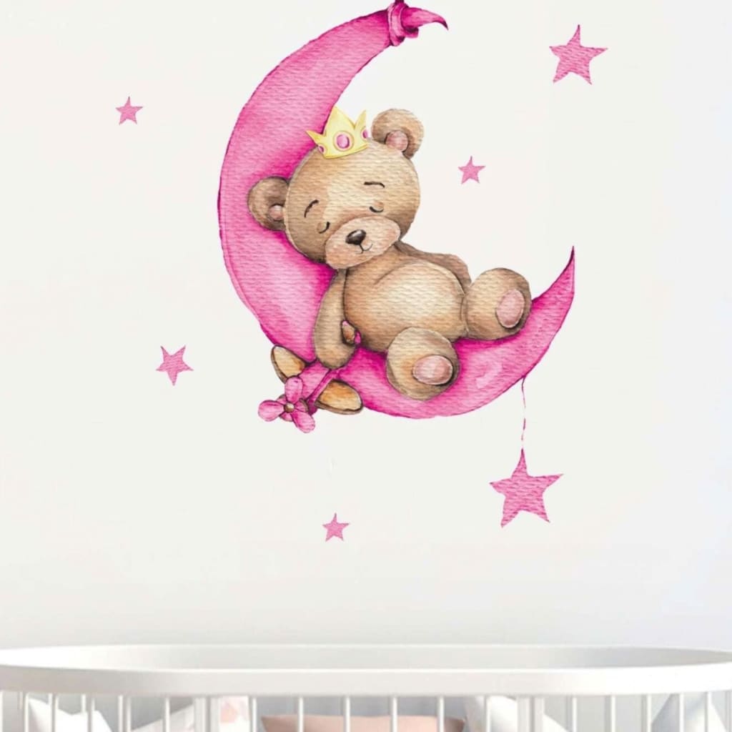 Vinilo decorativo infantil o calcomanía de pared Oso durmiendo en la luna 3 colores disponibles | Vinilos decorativos