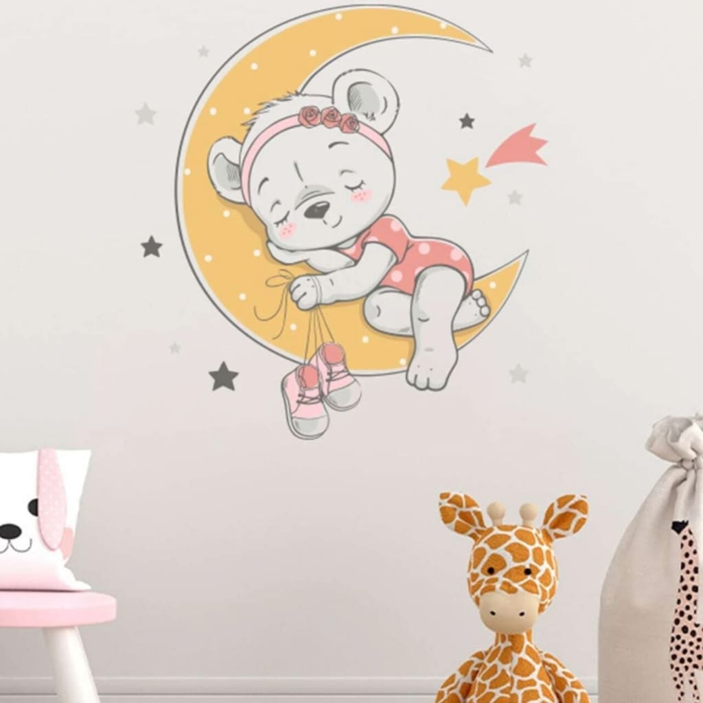 Vinilo decorativo infantil o calcomanía de pared osita durmiendo en la luna | Vinilos decorativos