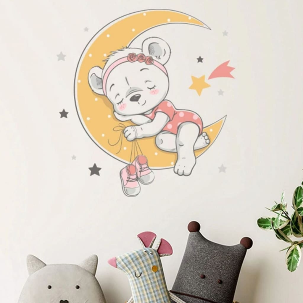 Vinilo decorativo infantil o calcomanía de pared osita durmiendo en la luna | Vinilos decorativos