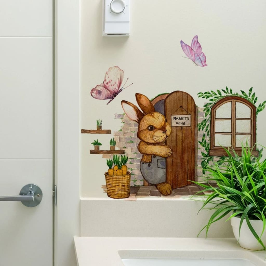 Calcomanía de pared o vinilo decorativo infantil casa de conejo | Adornos de pared
