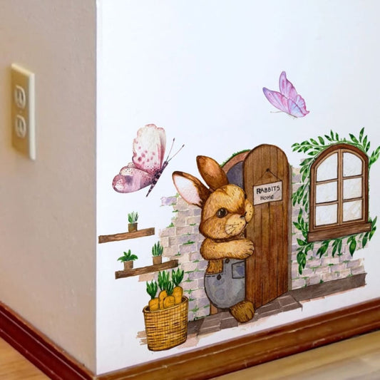 Calcomanía de pared o vinilo decorativo infantil casa de conejo | Adornos de pared