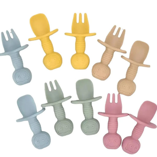 Set cuchara y tenedor para bebés | Tenedor y cuchara de silicona para bebés