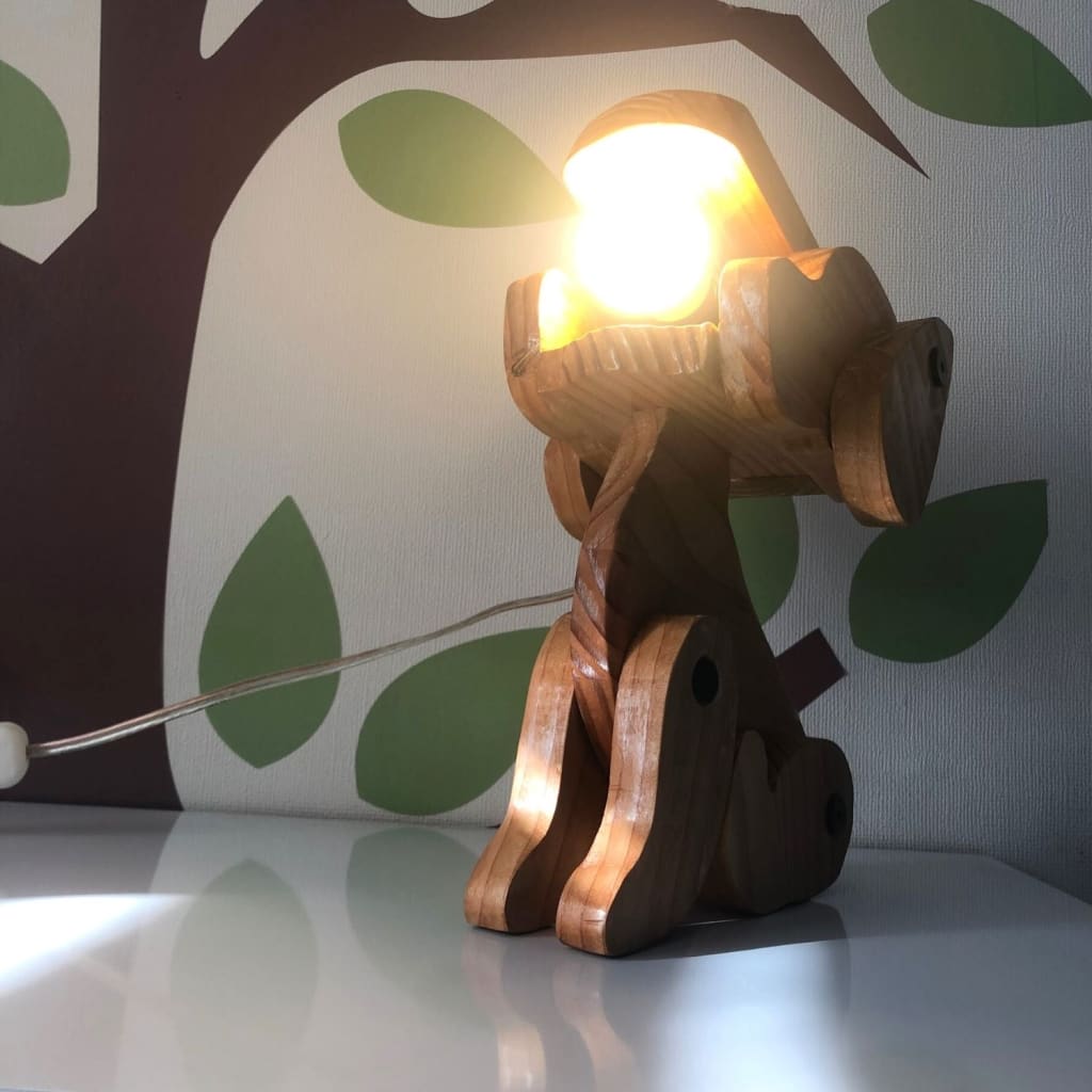 Lámpara de velador tallada a mano en madera forma de Perrito | dormitorio velador