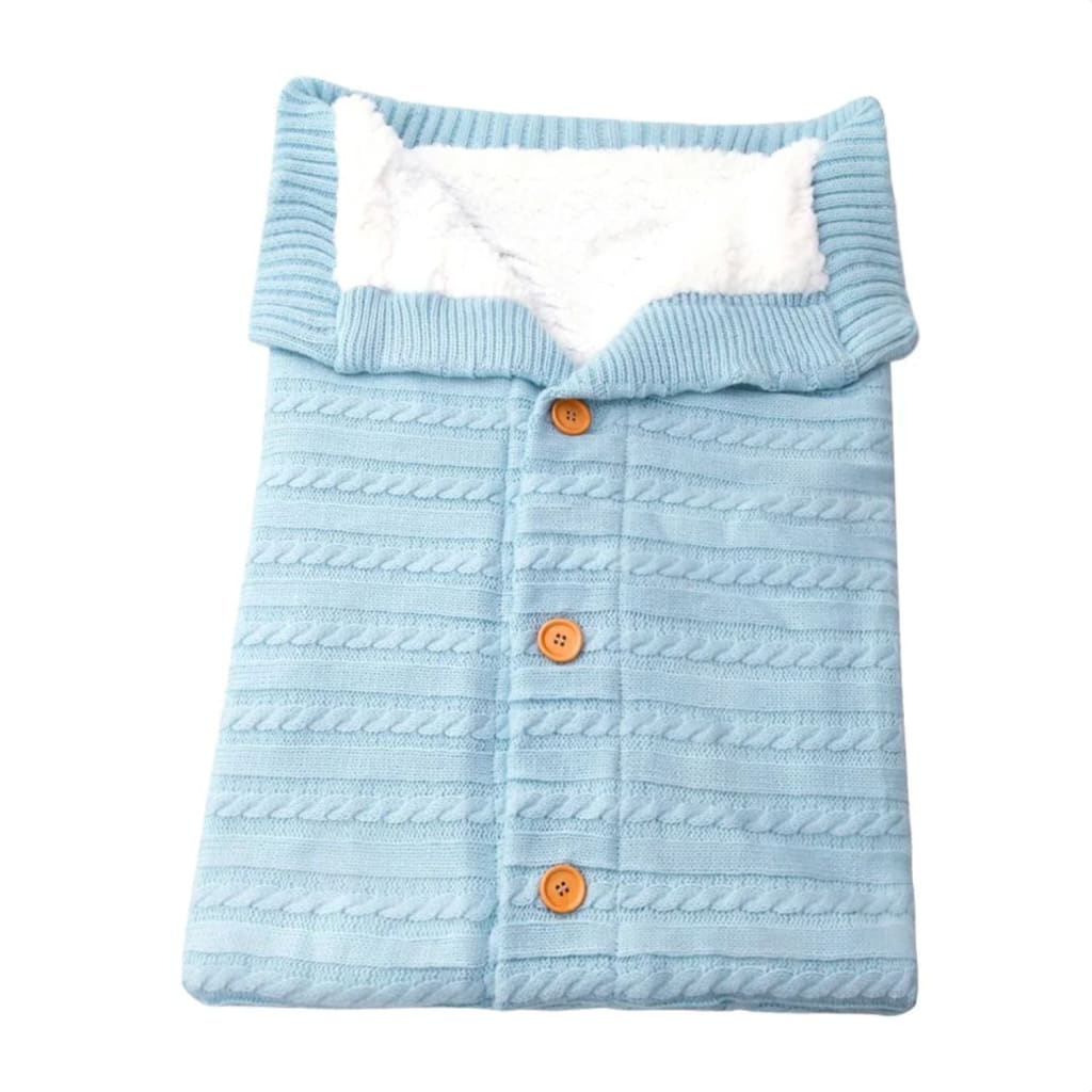 Saco de dormir tejido con chiporro para bebés color celeste | Ropa de abrigo para bebés y niños pequeños